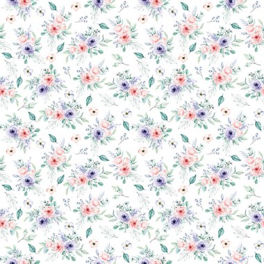 Kusursuz bir arka plan, suluboya çiçekli çiçek deseni. Kumaş duvar kağıdı desenini tekrarla
