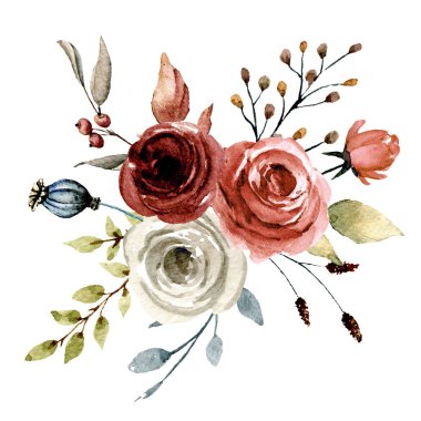 beautiful watercolor flowers, botanic composition for wedding or greeting card