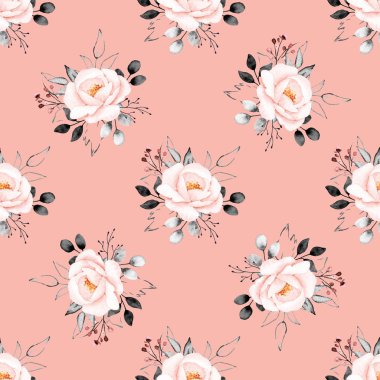 Çiçeksel elementlerle kusursuz suluboya çizimi, arka planı tekrarla