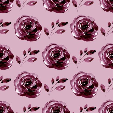 Güzel renkli güller, dikişsiz suluboya desenli çiçekler.