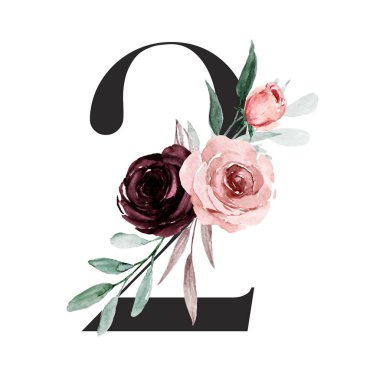 2 numara, elle çizilmiş suluboya resim tasarımı. 