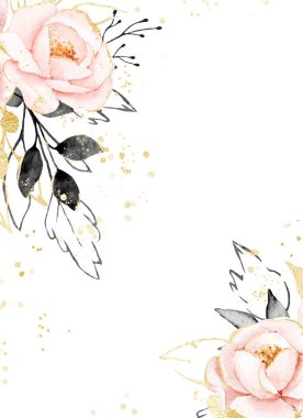 Çiçeksel çerçeve sınır tasarımı, suluboya boya çiçek ve yapraklar