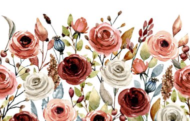 güzel suluboya kenar ve çerçeveli çiçekler, elle boyanmış