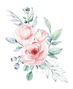 beautiful watercolor flowers, botanic composition for wedding or greeting card