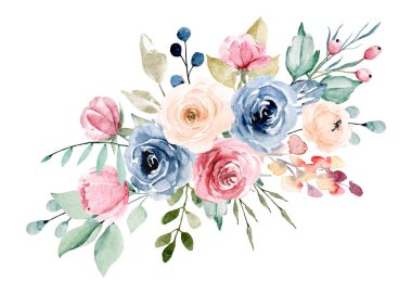 beautiful watercolor flowers, botanic composition for wedding or greeting card
