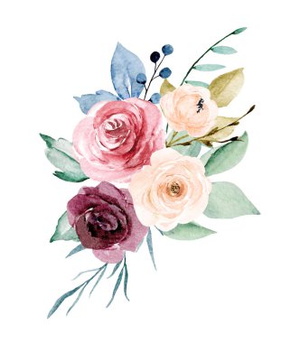 Flowers watercolor, floral clip art, botanic composition for wedding or greeting card