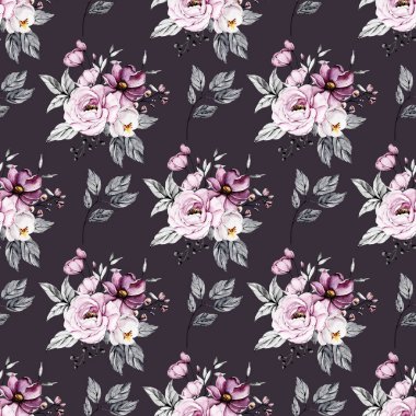 suluboya sanat çiçek elementleriyle kusursuz desenler çiziyor