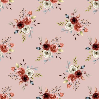 suluboya sanat çiçek elementleriyle kusursuz desenler çiziyor