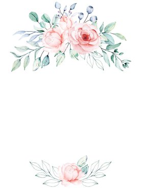 Çiçeksel çerçeve sınır tasarımı, suluboya boya çiçek ve yapraklar
