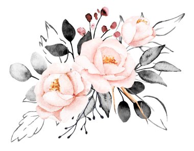 beautiful watercolor flowers, botanic composition for wedding or greeting card