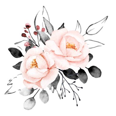 beautiful watercolor flowers, botanic composition for wedding or greeting card