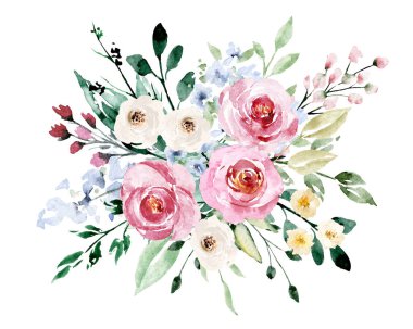 beautiful watercolor flowers, botanic composition for wedding or greeting card