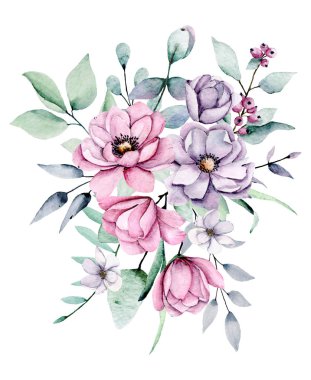 beautiful watercolor flowers, botanic composition for wedding or greeting card