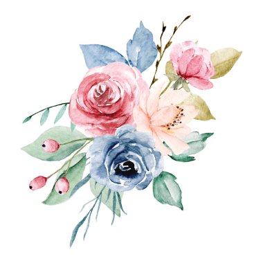 beautiful watercolor flowers, botanic composition for wedding or greeting card