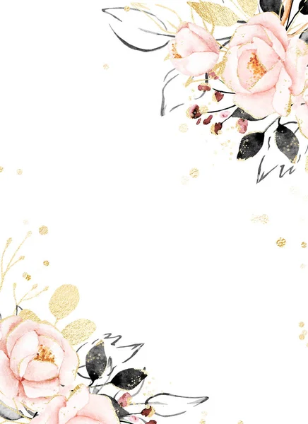 Квіткова Рамка Прикордонного Дизайну Акварельним Розписом Квітів Листя — стокове фото