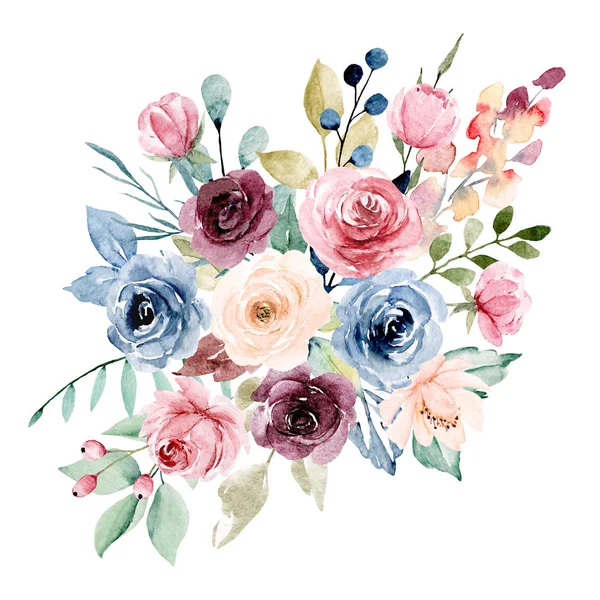 Beautiful Watercolor Flowers Botanic Composition Wedding Greeting Card — Stockfoto