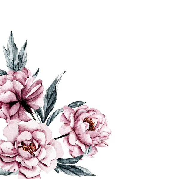 Akvarell Blommig Ram Gräns Med Plats För Text Handmålade Isolerad — Stockfoto