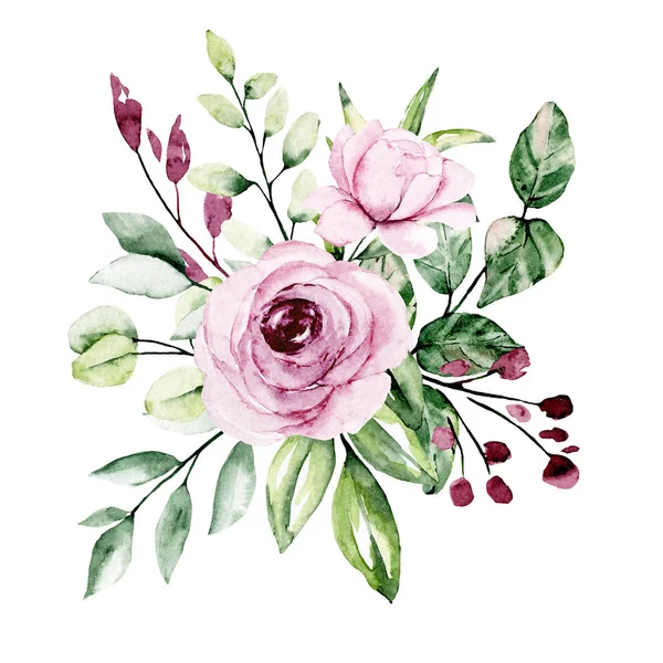 Flores Aquarela Arte Clipe Floral Composição Botânica Para Casamento Cartão — Fotografia de Stock