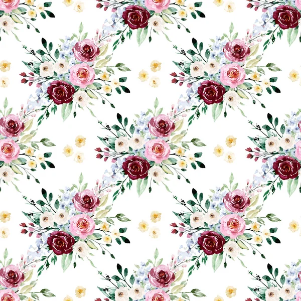 Creative Seamless Watercolor Drawing Floral Elements Repeat Background — Stock Photo, Image