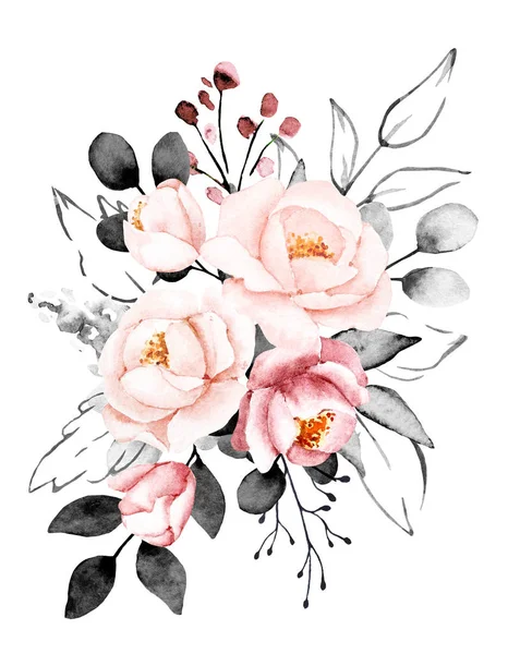 Flowers Watercolor Floral Clip Art Botanic Composition Wedding Greeting Card — Stok fotoğraf