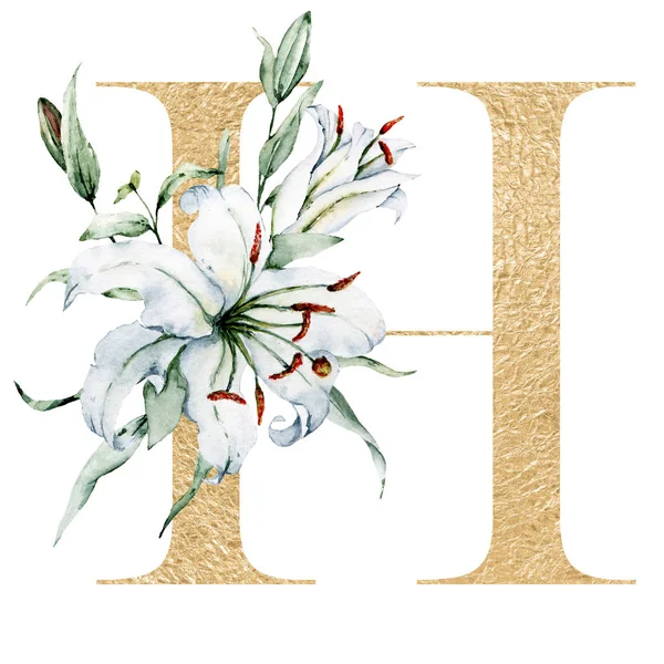 Floral Alphabet Beautiful Letter Decorated Flowers Leaves Watercolor Painting — Stock Photo, Image