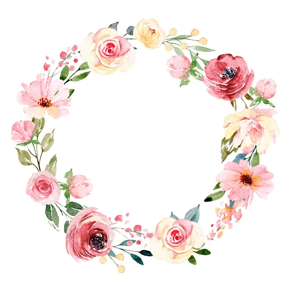 Věnec Akvarelovými Květy Květinová Souprava Pro Blahopřání Pozvánka Další Potisk — Stock fotografie