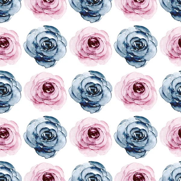 Hermosas Rosas Colores Patrón Acuarela Sin Costuras Con Flores —  Fotos de Stock