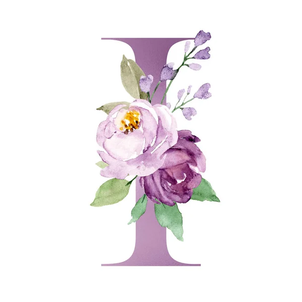 Pintura Arte Aquarela Letra Com Flores Folhas Alfabeto Floral — Fotografia de Stock