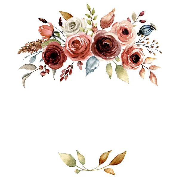 Cadre Floral Bordure Design Avec Aquarelle Peinture Fleurs Feuilles — Photo