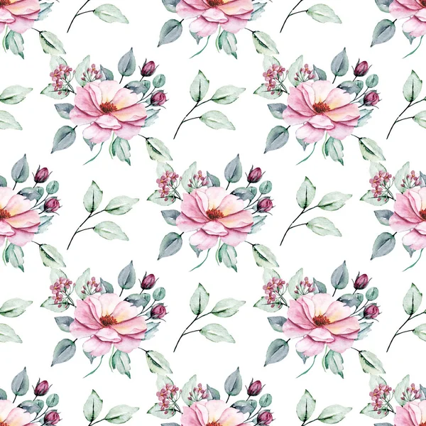 Fondo Sin Costuras Patrón Floral Con Flores Acuarela Repetir Textura —  Fotos de Stock