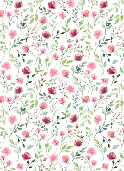 Creative Seamless Watercolor Drawing Floral Elements Repeat Background — 스톡 사진