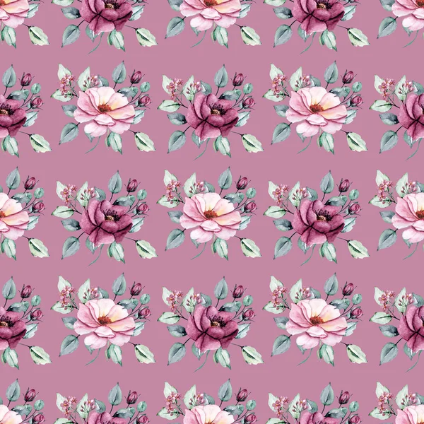 Fundo Sem Costura Padrão Floral Com Flores Aquarela Repetir Tecido — Fotografia de Stock