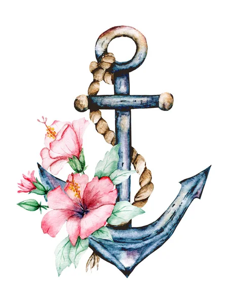 Hand Drawn Watercolor Painting Anchor White Background — Stock Photo, Image