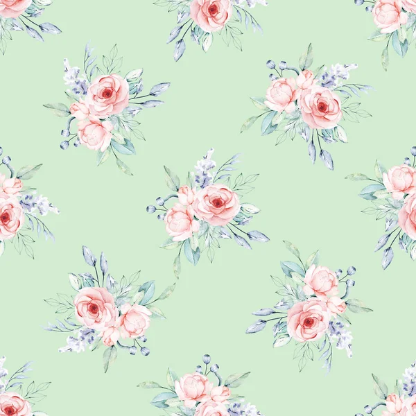 Seamless Background Floral Pattern Watercolor Flowers Repeat Fabric Wallpaper Print — Stock Photo, Image