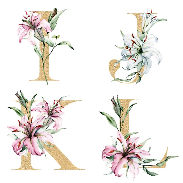 Alfabeto Floral Letras Pintura Arte Aquarela Criativa — Fotografia de Stock