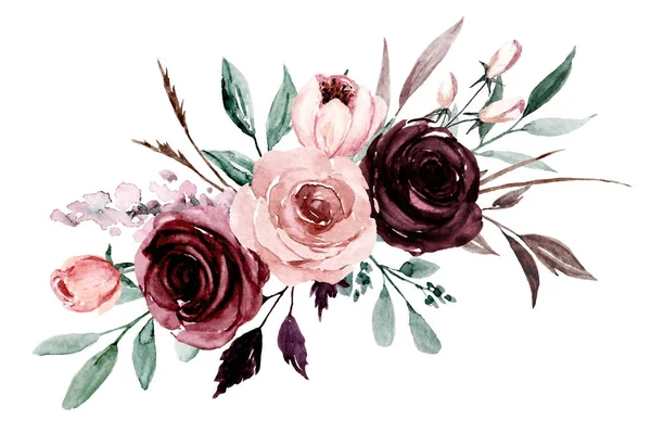 beautiful watercolor flowers, botanic composition for wedding or greeting card