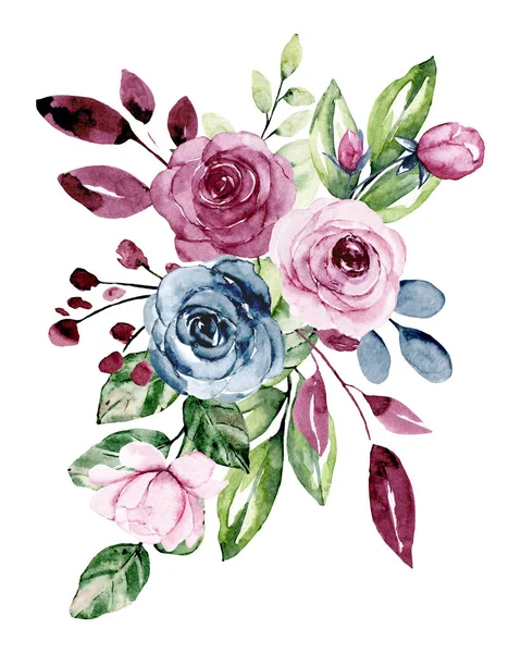 Blomster Med Akvarellfarge Blomsterklipp Botanisk Sammensetning Til Bryllup Eller Gratulasjonskort – stockfoto