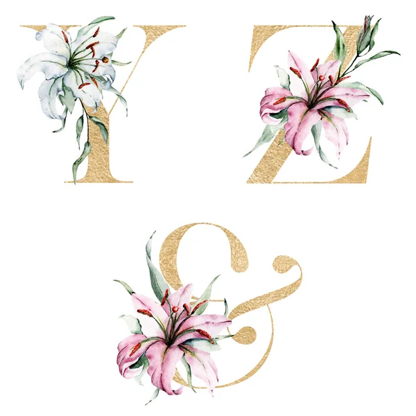 Floral Alphabet Letters Ampersand Symbol Creative Watercolor Art Painting — 스톡 사진