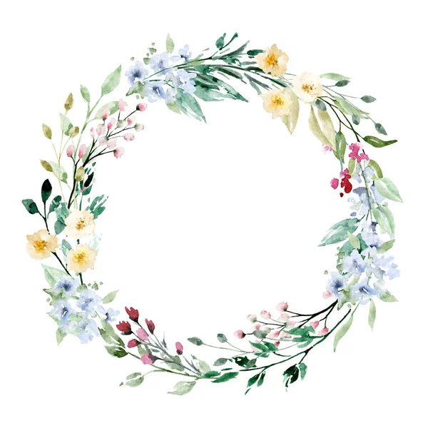 Wreath Watercolor Flowers Floral Set Greeting Card Invitation Other Printing — 스톡 사진