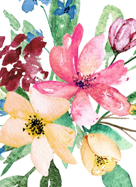 Beautiful Floral Composition Watercolor Painted Flowers — Stock Photo, Image