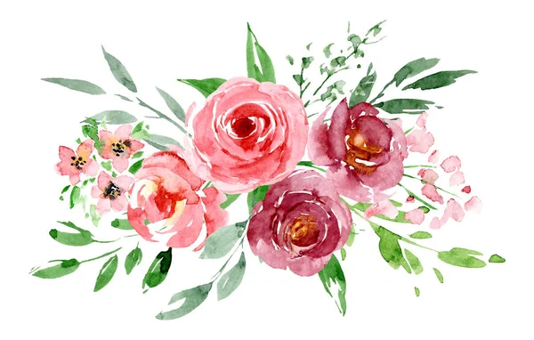 Hermosas Flores Acuarela Composición Botánica Para Boda Tarjeta Felicitación — Foto de Stock