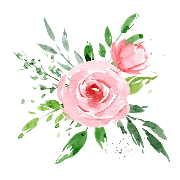 Watercolor Flowers Leaves Hand Painting Floral Concept — 스톡 사진