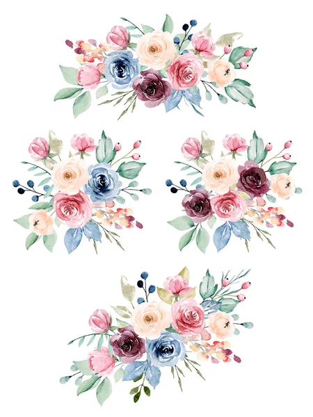 Floral Συλλογή Λουλούδια Ακουαρέλα Σετ Από Πολύχρωμα Ανθοδέσμες — Φωτογραφία Αρχείου