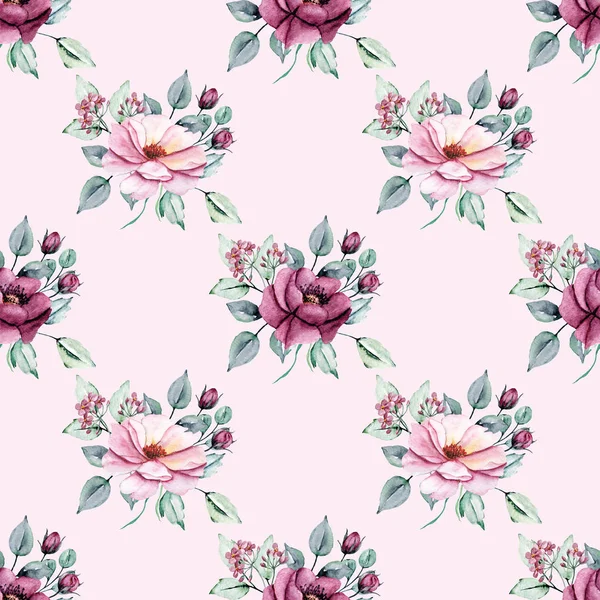 Seamless Background Floral Pattern Watercolor Flowers Repeat Fabric Wallpaper Print — Stock Photo, Image