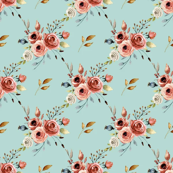 Watercolor Art Drawing Seamless Pattern Floral Elements — Stock Photo, Image