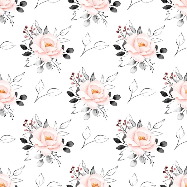 Çiçek konsepti, suluboya resimli kusursuz desen, arka planı tekrarla