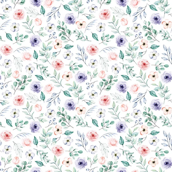 Seamless Background Floral Pattern Watercolor Flowers Repeat Fabric Wallpaper Print — Stock Photo, Image