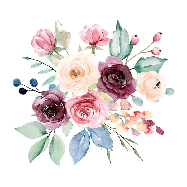 Flowers Watercolor Floral Clip Art Botanic Composition Wedding Greeting Card — Stockfoto