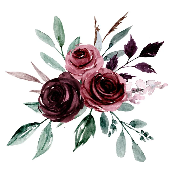 beautiful watercolor flowers, botanic composition for wedding or greeting card