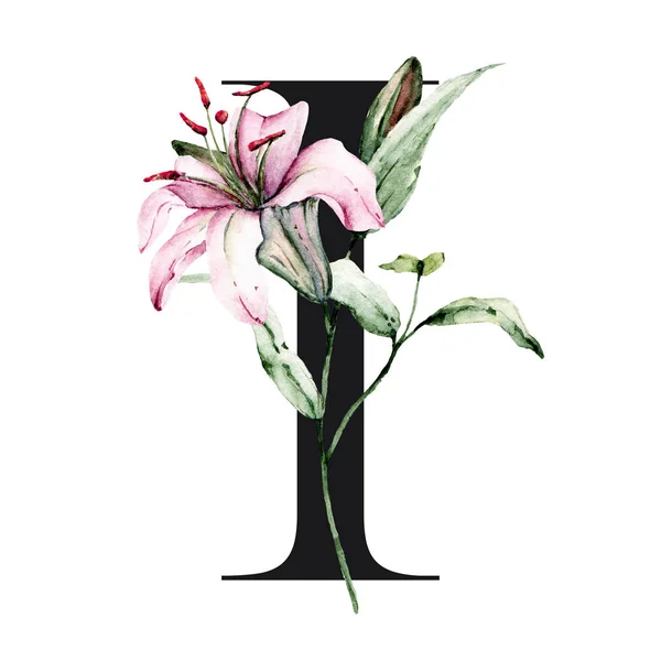 Akvarell Festés Levél Díszített Virág Elemek Virágos Monogram — Stock Fotó